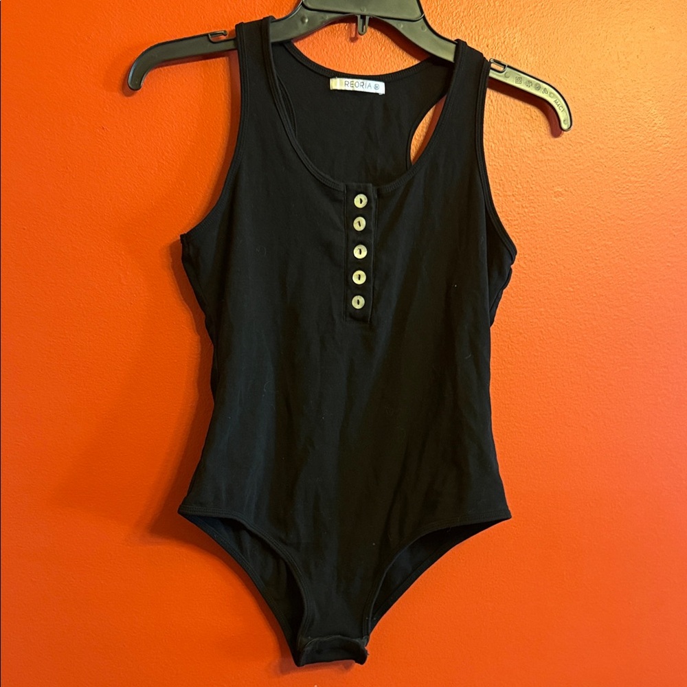 ReoRia Black Kids Bodysuit with Button Detail